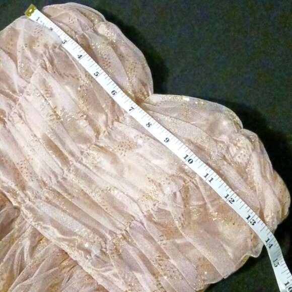 As U Wish Strapless Champaign Pink/Gold Shimmer Tulle Mini Dress Size 3 Juniors - Picture 10 of 14